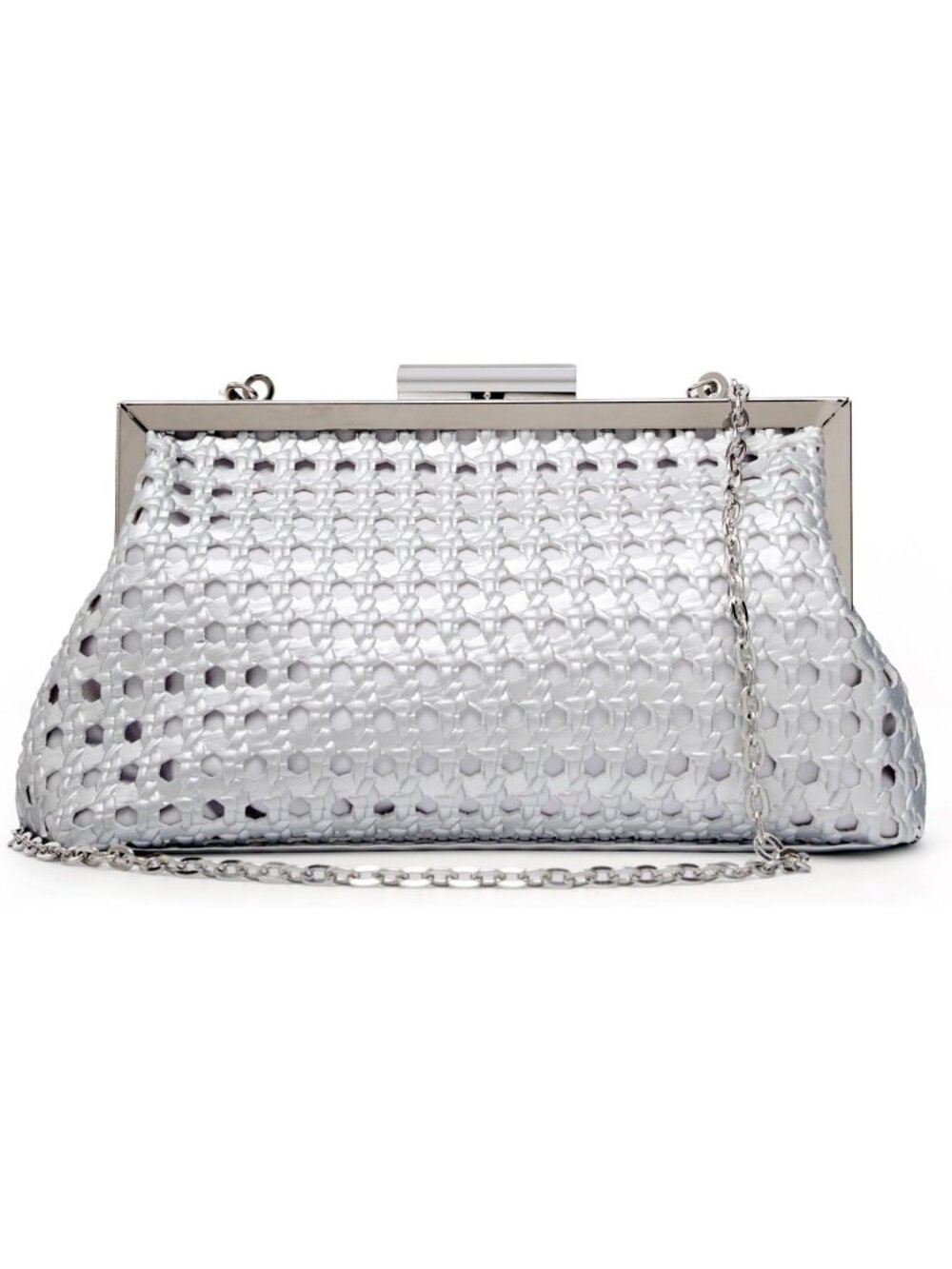 Women's Silver Woven Clutch Purse Pu Leather Party Crossbody Evening Bag
